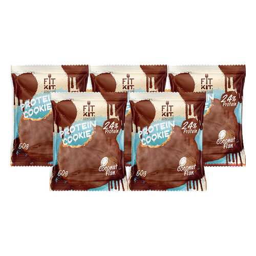 Печенье Fit Kit Chocolate Protein Cookie 5 50 г, 5 шт., кокосовый флан в Экспедиция